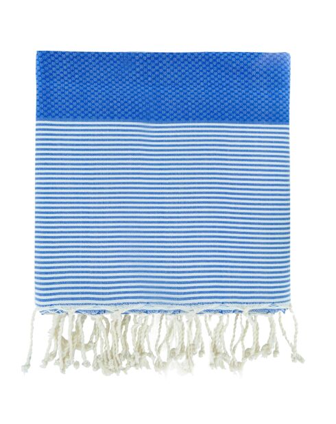 Panal de abeja Fouta Famiglia XXL Ibiza con fina franja azul griega, 200 x 200 cm