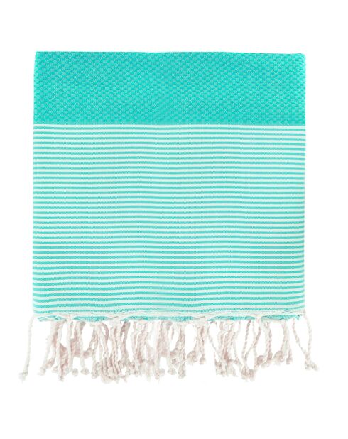 Fouta Famiglia XXL Ibiza Honeycomb, fina franja verde turquesa, 200 x 200 cm