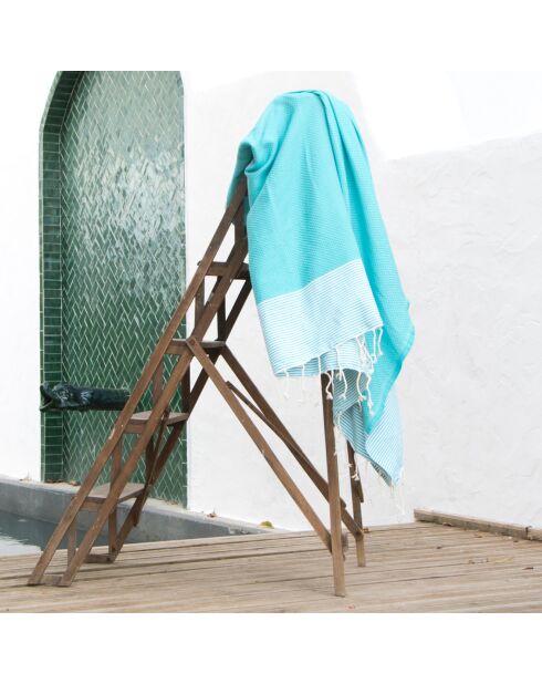 Fouta Famiglia XXL Ibiza Honeycomb, fina franja verde turquesa, 200 x 200 cm