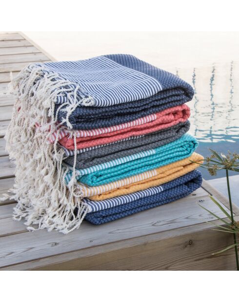 Fouta Famiglia XXL Ibiza Honeycomb, fina franja verde turquesa, 200 x 200 cm