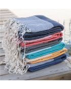 Panal de abeja Fouta Famiglia XXL Ibiza con fina franja azul griega, 200 x 200 cm