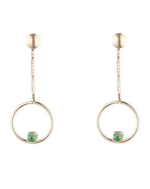 Boucles d'Oreilles Cerceaux Emeraudes 0.1 ct or jaune
