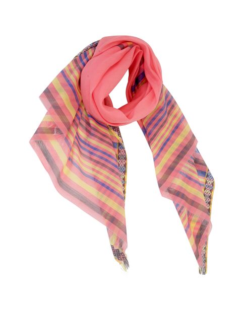 Étole Maria en Coton & Soie mélangés  corail/multicolore  - 90x180 cm