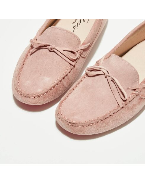 Mocassins en Velours de Cuir Mariela rose clair/blanc