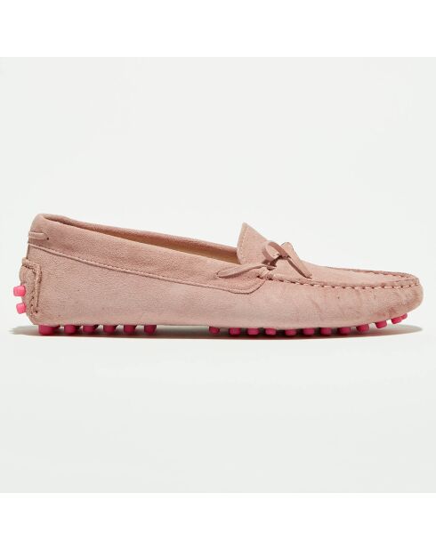 Mocassins en Velours de Cuir Mariela rose clair/blanc