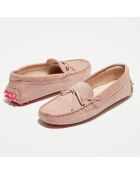 Mocassins en Velours de Cuir Mariela rose clair/blanc