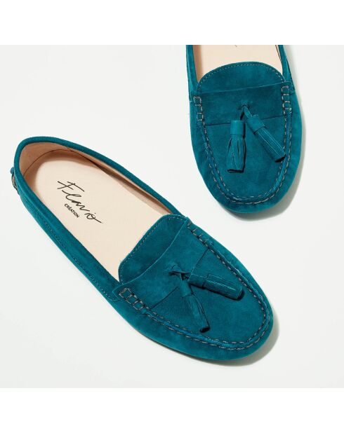 Mocassins en Velours de Cuir Malena bleu foncé/bleu