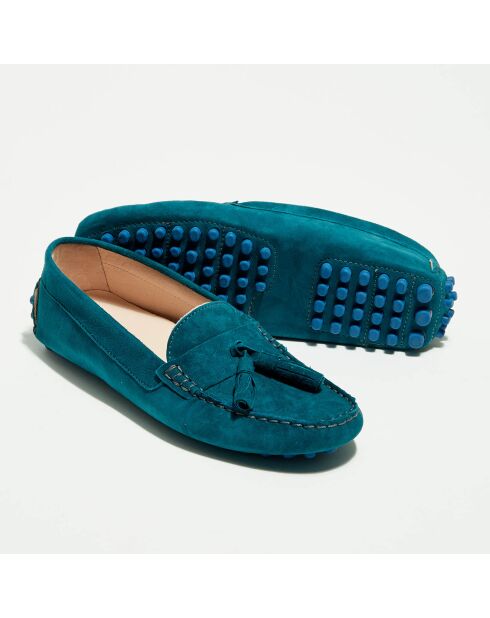 Mocassins en Velours de Cuir Malena bleu foncé/bleu