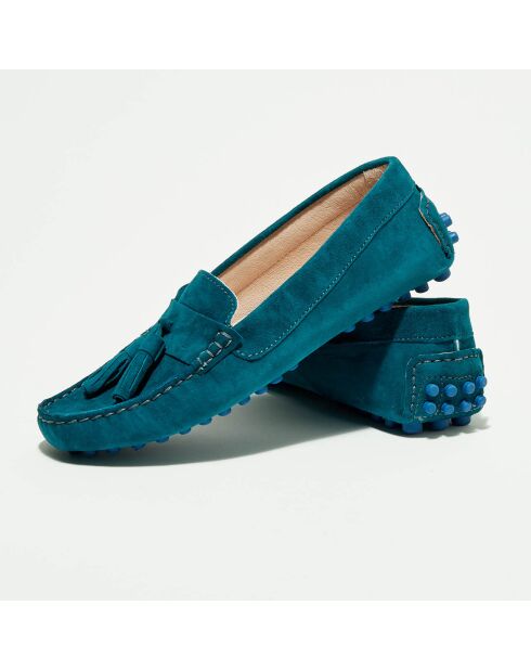 Mocassins en Velours de Cuir Malena bleu foncé/bleu