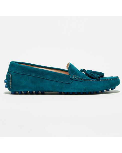 Mocassins en Velours de Cuir Malena bleu foncé/bleu