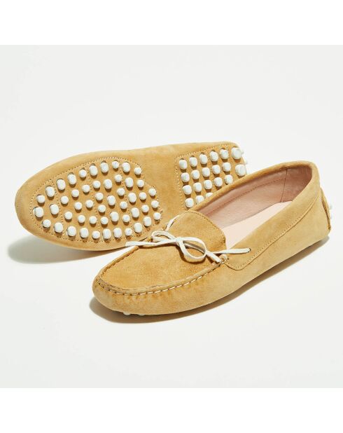 Mocassins en Velours de Cuir Mariela beige/blanc