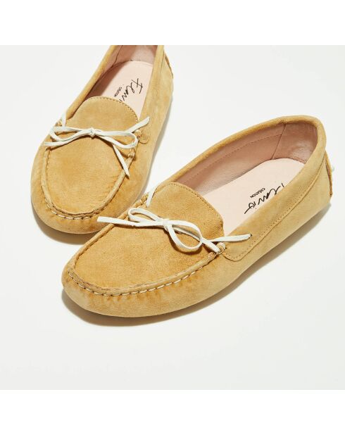 Mocassins en Velours de Cuir Mariela beige/blanc