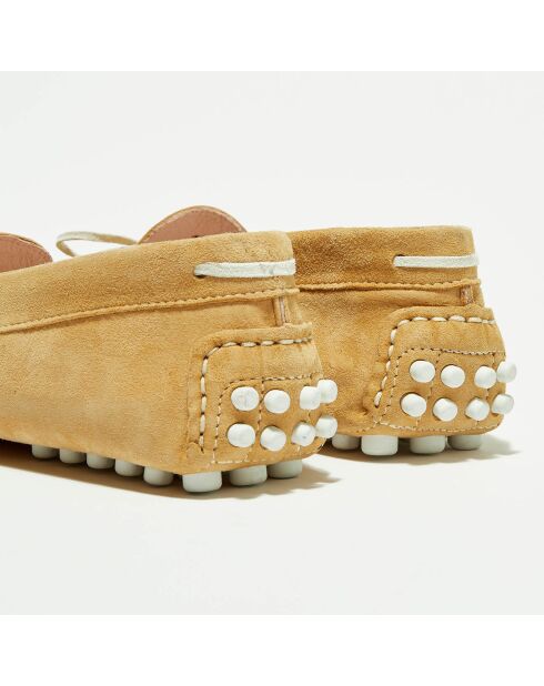 Mocassins en Velours de Cuir Mariela beige/blanc