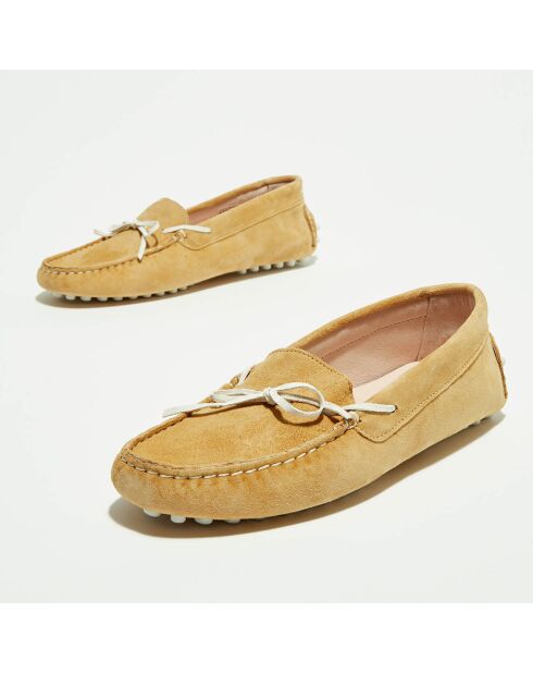 Mocassins en Velours de Cuir Mariela beige/blanc