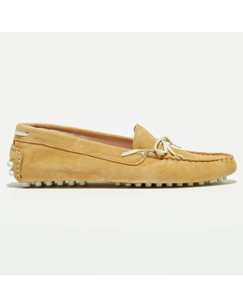 Mocassins en Velours de Cuir Mariela beige/blanc