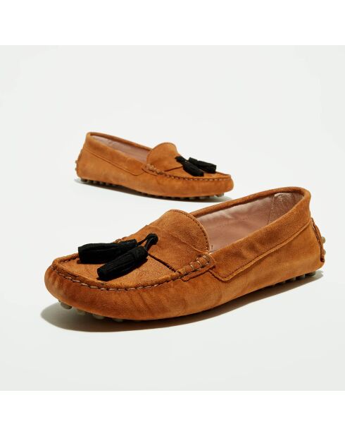 Mocassins en Velours de Cuir Malena cognac