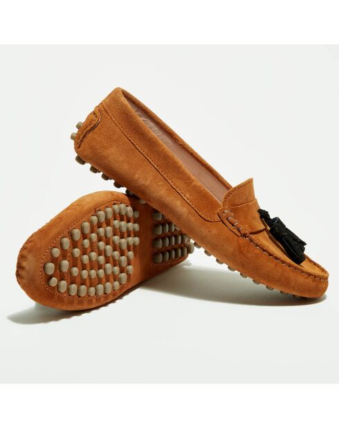 Mocassins en Velours de Cuir Malena cognac