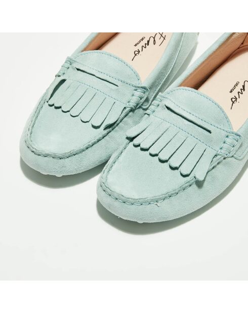 Mocassins en Velours de Cuir Marcia bleu ciel/blanc