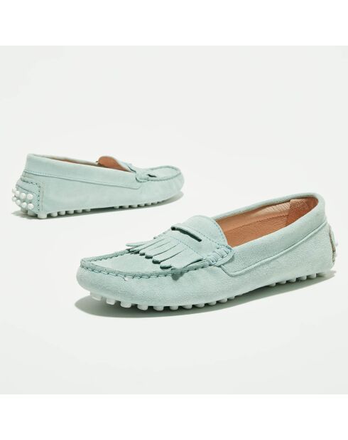 Mocassins en Velours de Cuir Marcia bleu ciel/blanc