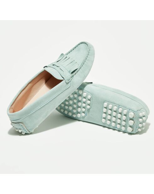 Mocassins en Velours de Cuir Marcia bleu ciel/blanc