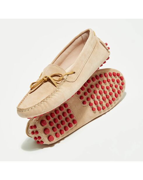 Mocassins en Velours de Cuir Mariela poudre/beige/rouge