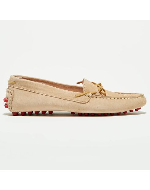 Mocassins en Velours de Cuir Mariela poudre/beige/rouge