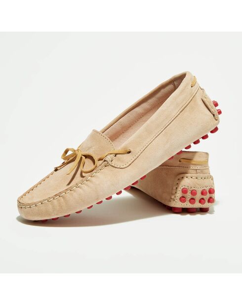 Mocassins en Velours de Cuir Mariela poudre/beige/rouge