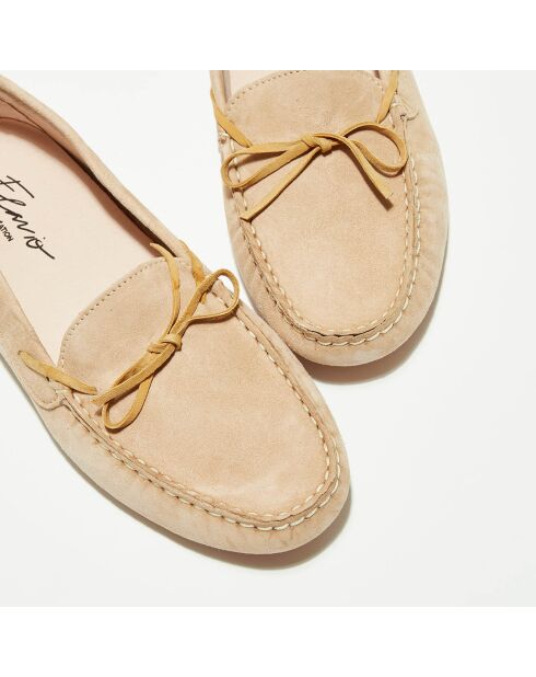 Mocassins en Velours de Cuir Mariela poudre/beige/rouge