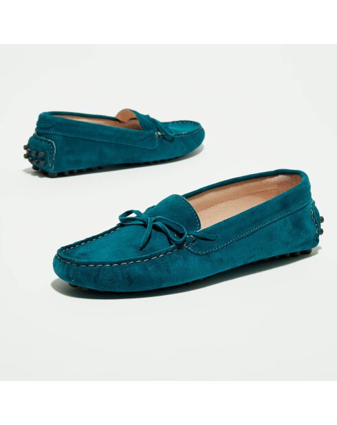 Mariela Mokassins aus Veloursleder in Dunkelblau/Schwarz