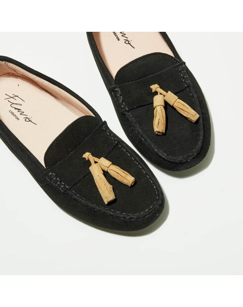Mocassins en Velours de Cuir Malena noirs