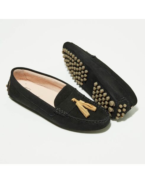 Mocassins en Velours de Cuir Malena noirs