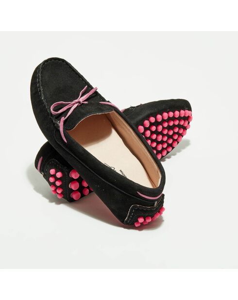 Mocassins en Velours de Cuir Mariela noir/rose