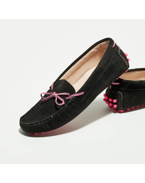 Mocassins en Velours de Cuir Mariela noir/rose