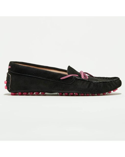 Mocassins en Velours de Cuir Mariela noir/rose