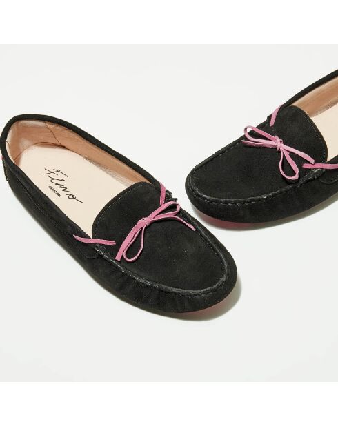 Mocassins en Velours de Cuir Mariela noir/rose