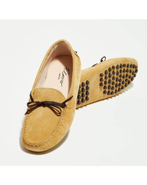 Mocassins en Velours de Cuir Mariela beige/marron