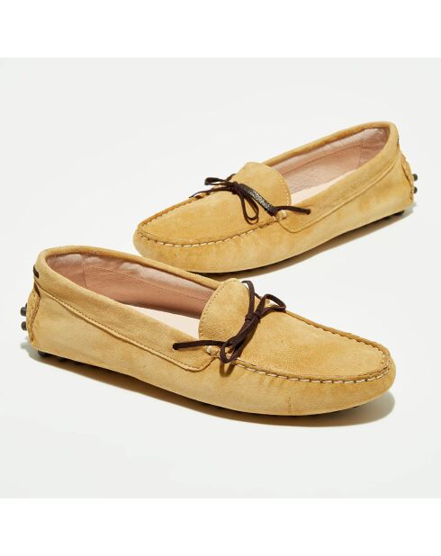 Mocassins en Velours de Cuir Mariela beige/marron