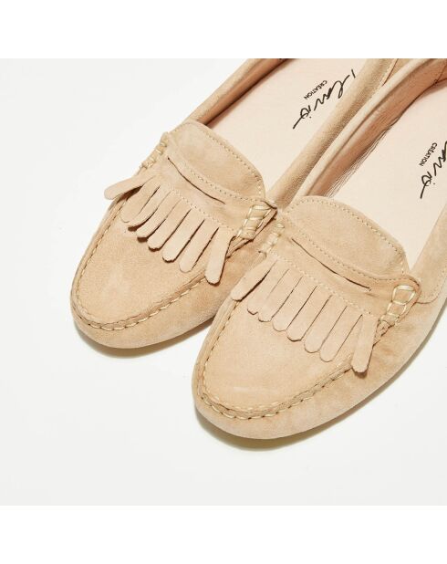 Mocassins en Velours de Cuir Marcia poudre/jaune