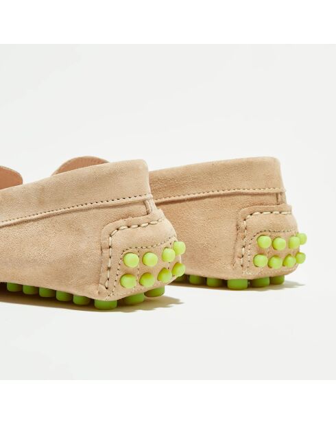 Mocassins en Velours de Cuir Marcia poudre/jaune
