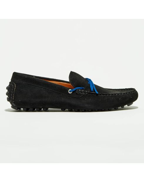 Mocassins en Velours de Cuir Miguel noir/bleu