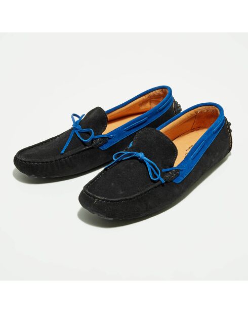 Mocassins en Velours de Cuir Misael noir/bleu