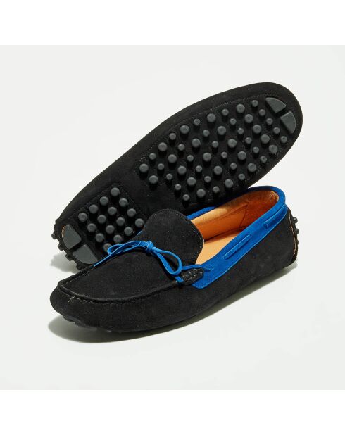 Mocassins en Velours de Cuir Misael noir/bleu