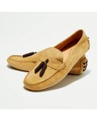 Mocassins en Velours de Cuir Manu beige/marron