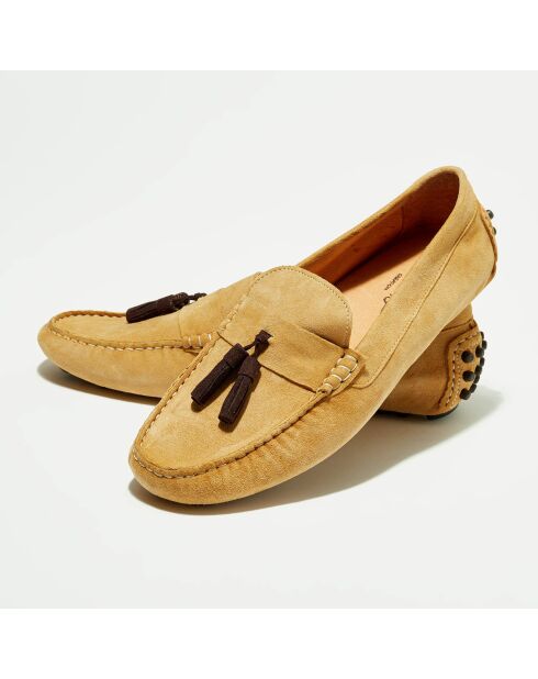 Mocassins en Velours de Cuir Manu beige/marron