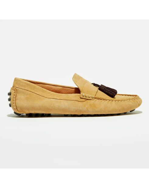 Mocassins en Velours de Cuir Manu beige/marron