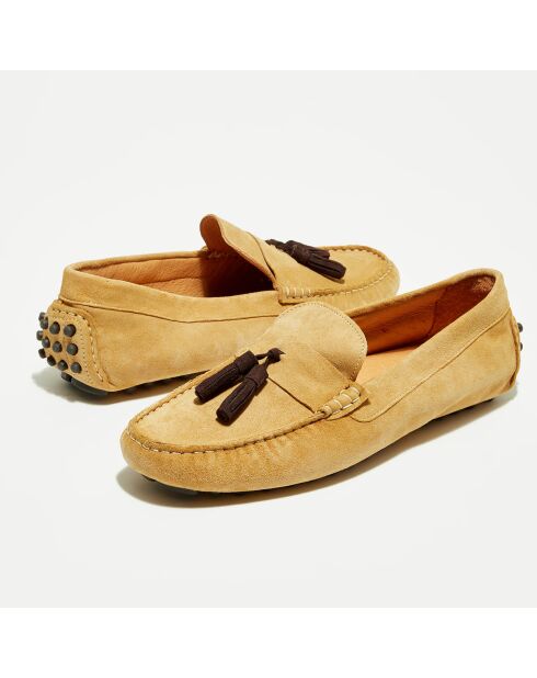 Mocassins en Velours de Cuir Manu beige/marron