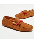 Mocassins en Velours de Cuir Miguel cognac/rouge