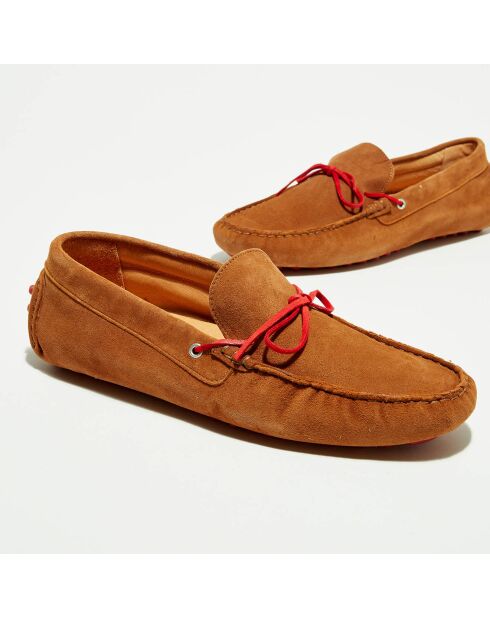 Mocassins en Velours de Cuir Miguel cognac/rouge