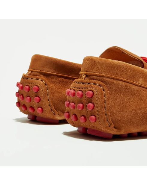 Mocassins en Velours de Cuir Miguel cognac/rouge