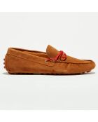 Mocassins en Velours de Cuir Miguel cognac/rouge